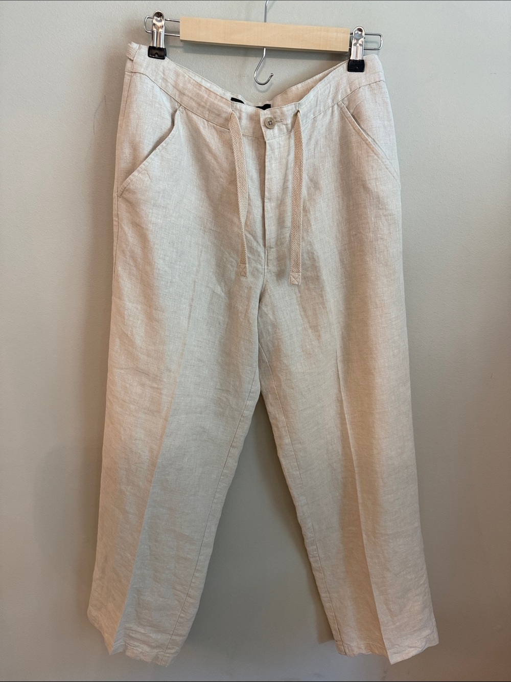 Tasso Elba Women's Cream Classic Linen Drawstring Trousers